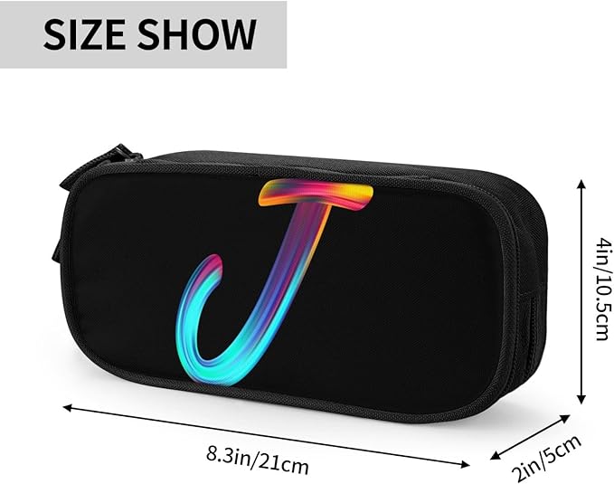 Cute Initial Pencil Case for Kids Students, Large Capacity Pencil Pouch for Boys Girls, Letter Design Pencil Box Pen Bag Office Stationery Organizer, Rainbow Letter J