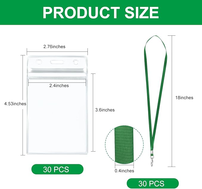 ID Card Holder with Lanyard 30Pcs Clear Vertical Name Tags ID Badge Holders and 30Pcs Flat Neck Lanyards for Cruise Ship Cards Work IDs Office School