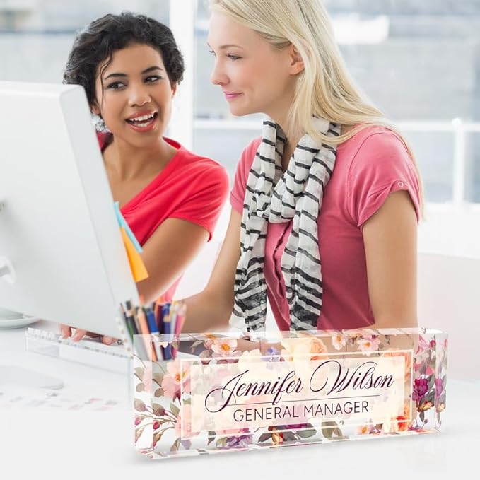Desk Name Plate Personalized Name Plate for Desk, Office Desk Decor, 3D Style Personalized Plaque Name Plates for Desks Custom Appreciation Gifts for Boss Lady Employee Coworkers (Rosebud)