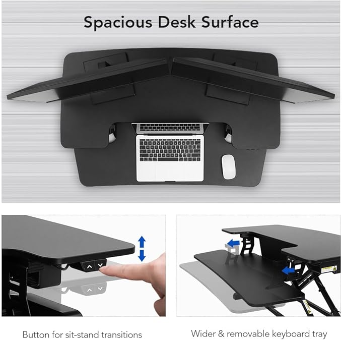 FLEXISPOT Electric Standing Desk Converter 36" Wide Motorized Stand up Riser for Monitor and Laptop, Black Height Adjustable Workstation for Home Office
