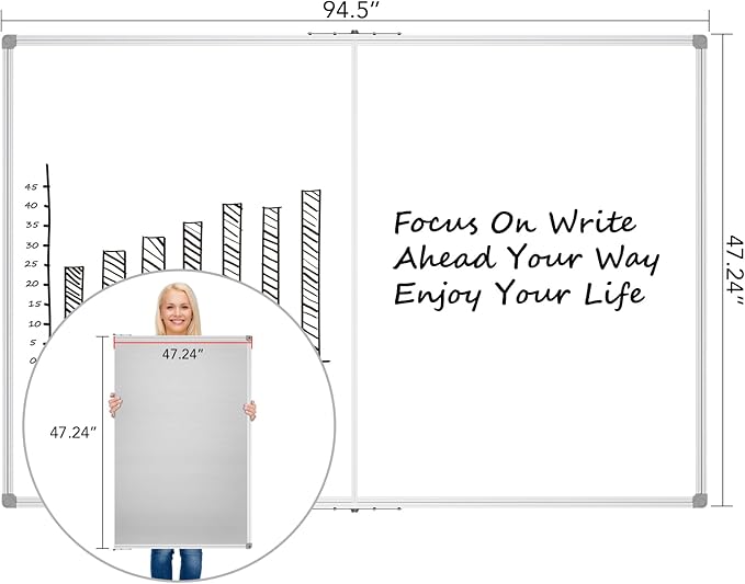 Lockways Large 96" x 48" Magnetic Dry Erase Board, Foldable Wall Mounted Whiteboard| White Board with Pen Tray for Business,Team,Home Office,Home Education and School Classroom