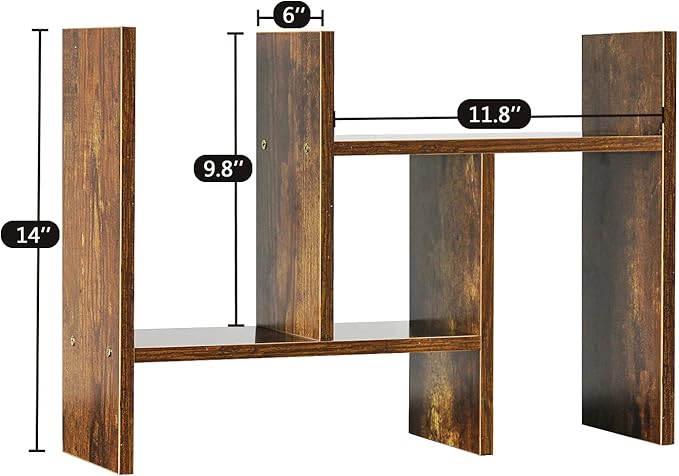 J.M.Deco Desktop Organizers and Storage for Office, Adjustable Desktop Organizer Shelf Double H Display, True Natural Stand Shelf, Desktop Shelf Organizer Natural Wood Tone