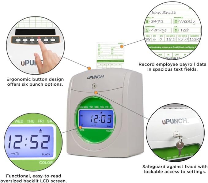 uPunch HN3540 Complete Small Business Start-Up Kit: AutoAlign Time Clock System with 400 Time Cards, 4 Ribbons, and 2 Racks