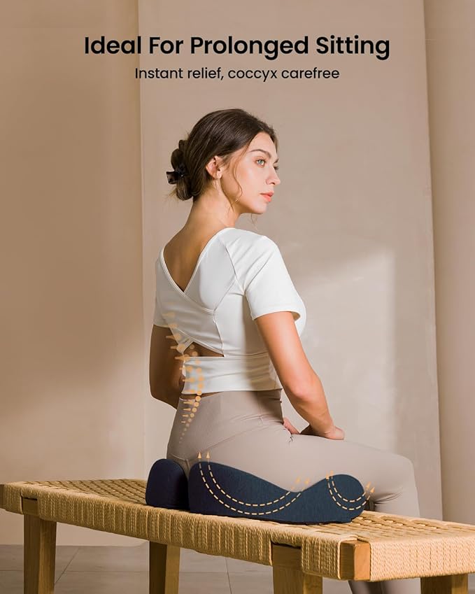 ProtoArc Seat Cushion, Office Chair Cushion for Sciatica, Coccyx Cushion, Ergonomic Memory Foam Seat Cushion for Car, Home, Pressure Relief Pad for Hip, Tailbone, All Day Comfort - Navy