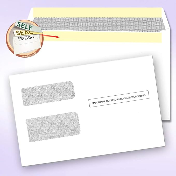 NextDayLabels - Self Seal Envelopes for 1099 Tax Forms (Pack of 50)