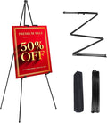 MXG Portable Folding Art Easel Stand for Sign,Painting&poster Display,66" Black Adjustable Height sign holder for Adults, Wedding, Classroom & Outdoor Use,with Wind Clips