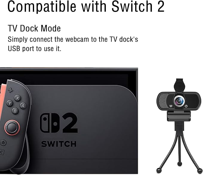 GoHZQ Pro 1080p USB Camera for Switch 2/ PC, 110° Wide Angle Webcam, Plug & Play for PC/Mac/Laptop/Monitor, Streaming Webcam for Zoom/Skype/Teams/YouTube/OBS
