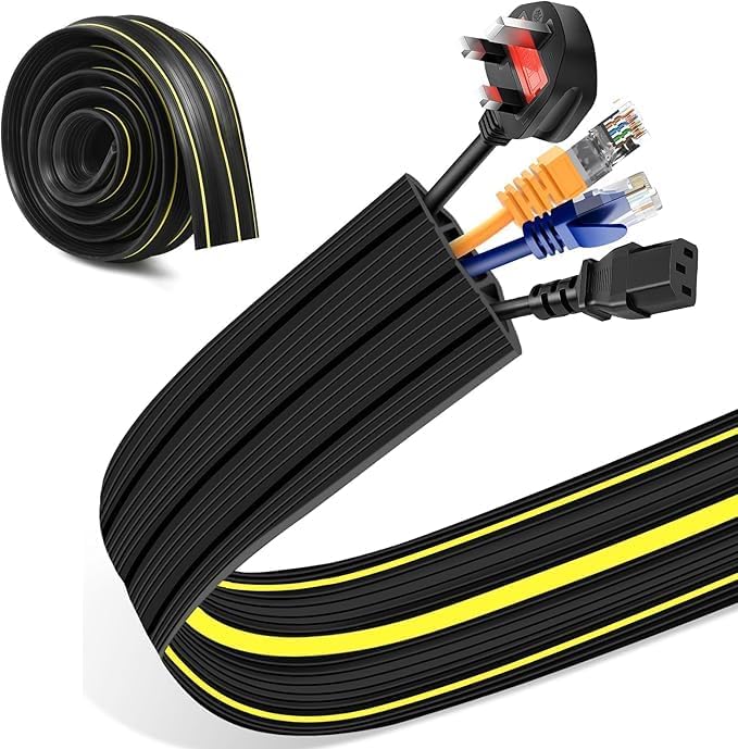 6 FT Floor Cable Cover, Cord Covers for Wires on Floor, Heavy Duty PVC Duct Extension Wire Covers, 3 Channels Cord Hider Floor Cable Management for Indoor Outdoor, Black