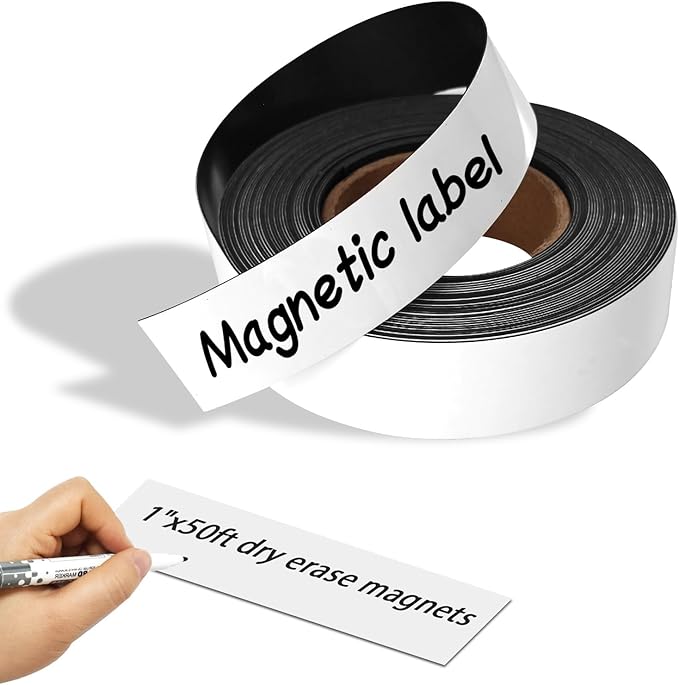 Magnetic Dry Erase Stripes 50 Ft x 1 Inch | Magnetic Labels| Reusable Toolbox Labels Magnetic, Magnetic Name Tags & Dry Erase Magnets | for Locker, Whiteboard, Classroom