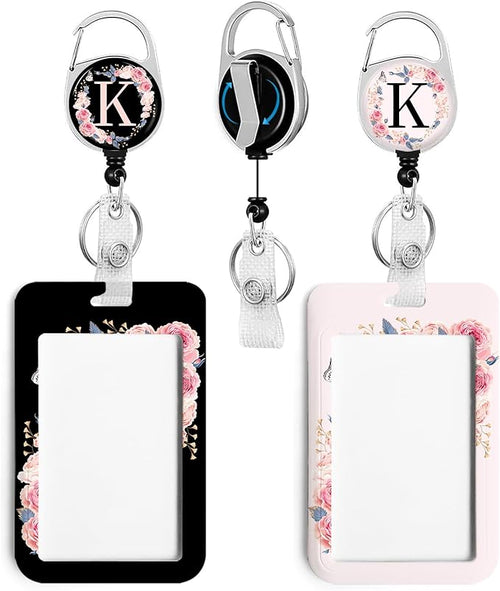 2 Pack A-Z Letter ID Badge Holder with Clip Badge Reels Retractable Heavy Duty,Keychain，ID Holder for School Nurse Office K