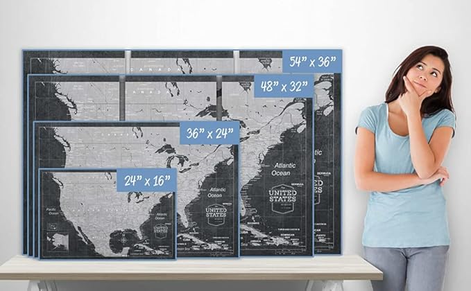 Push Pin USA Map Board - with Push Pins to Mark USA Travel - Handmade in Ohio, USA - Design: Modern Slate (36" x 24")