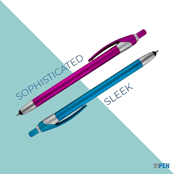 SyPen Personalized With your Custom Logo or Text Pens-Pack of 450- for Marketing, Parties, and Events, 2 in 1 Capacitive Stylus & Ballpoint Pen Compatible With Touchscreen Devices, Blue Ink, Red Pens