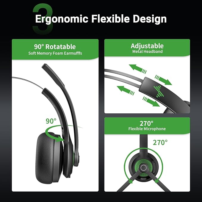 JIAMQISHI Wireless Headset with Mic for Work, Clear Call, Bluetooth 5.2 Headphones with USB Dongle & Mic Mute Function, Special Charging Base, Applicable to PC, Laptop, Phone, Android, Zoom, Office