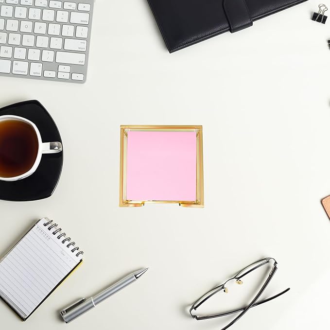 2 Pack Sticky Note Holder Glass Post It Note Dispenser,3 x 3 Inch Gold Sticky Note Dispenser,Stylish Post It Holder for Desk Home Office Decor