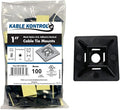 Kable Kontrol Zip Tie Mounts, 1” Sq, Black, 100 Pcs, Adhesive Backed Multi-Purpose UV-Resistant Mounting Squares Nylon Cable Tie Wrap Anchor Pads for Cable Management