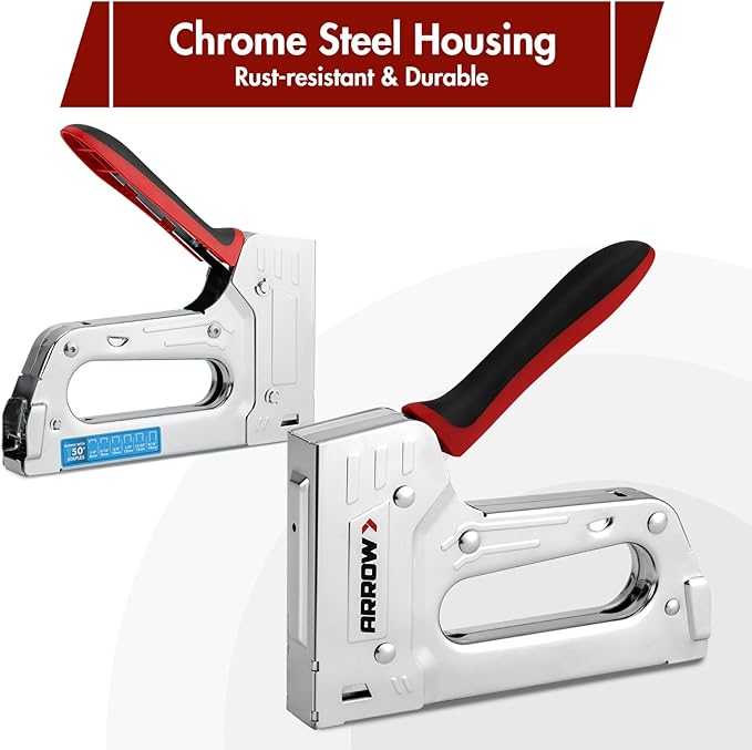 Arrow T55BL Staple Gun Kit, Heavy Duty Manual Stapler with 3750 Pieces T50 1/4", 3/8", 1/2" Staples, Soft Rubber Grip, for Upholstery Professional Projects