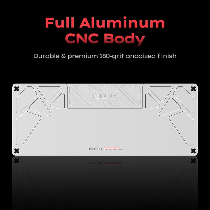 IQUNIX MQ80 Low Profile Mechanical Keyboard for Work and Gaming Tri Mode Wireless Wired CNC Aluminum Hot Swappable RGB Backlit Long Battery Life VIA Support (Silver)