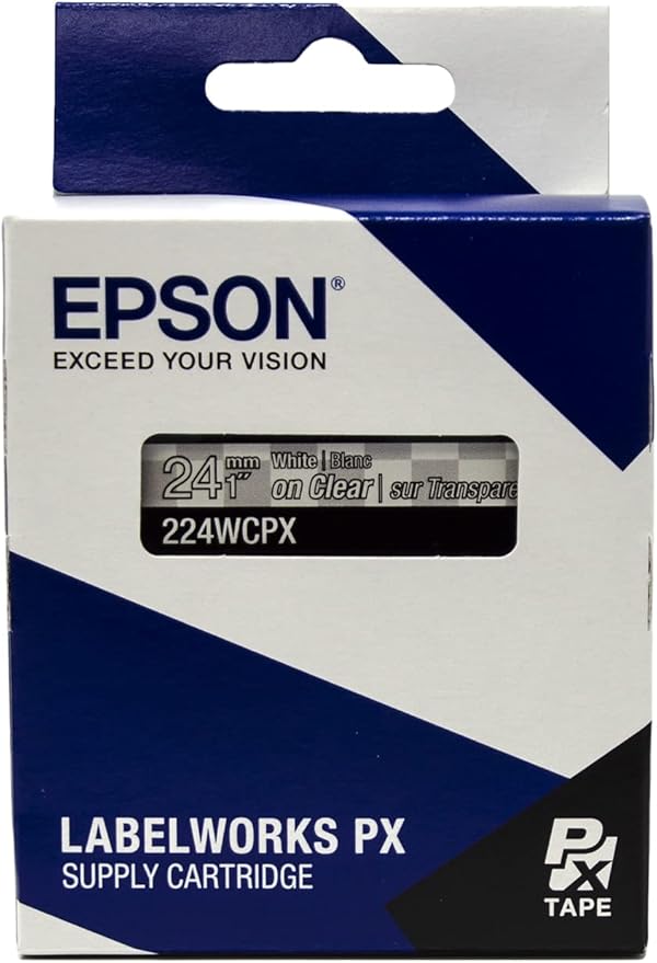 Epson LABELWORKS 224WCPX Genuine PET (Polyester) Tape Cartridge - White on Clear Label Maker Tape - 1" (24MM) Wide, 30'