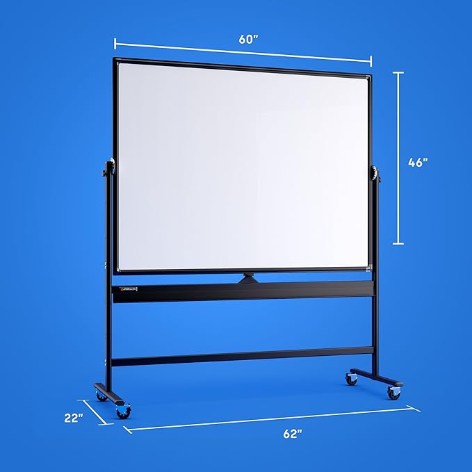 Rolling Dry Erase Board 60 x 46 - Large Portable Magnetic Whiteboard with Stand - Double Sided Easel Style with Wheels - Mobile Standing Whiteboard for Office, Classroom & Home