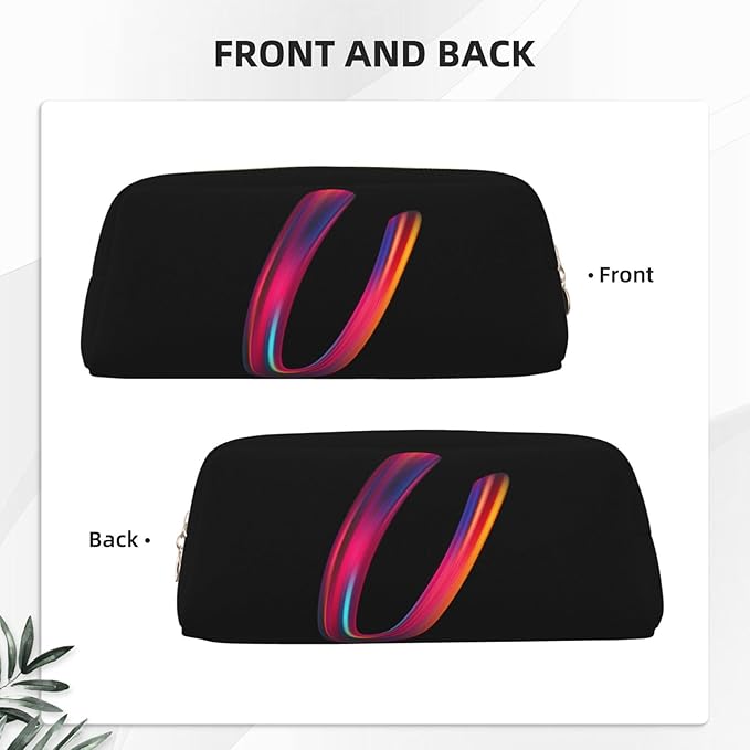 Cute Initial Pencil Case for Kids Simple Leather Pencil Pouch for Boys Girls Letter Design Pencil Box Pen Bag Pencil Pouch Office Stationery Organizer, Rainbow Letter U
