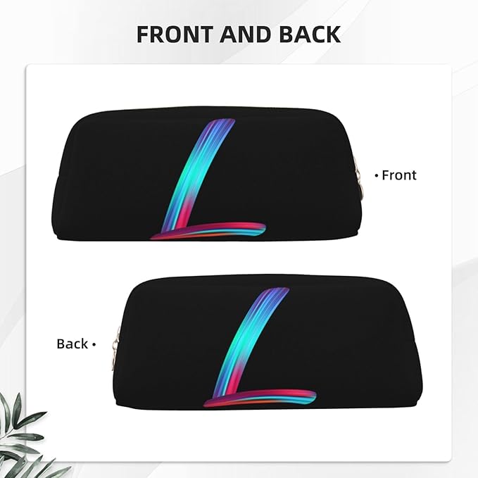 Cute Initial Pencil Case for Kids Simple Leather Pencil Pouch for Boys Girls Letter Design Pencil Box Pen Bag Pencil Pouch Office Stationery Organizer, Rainbow Letter L