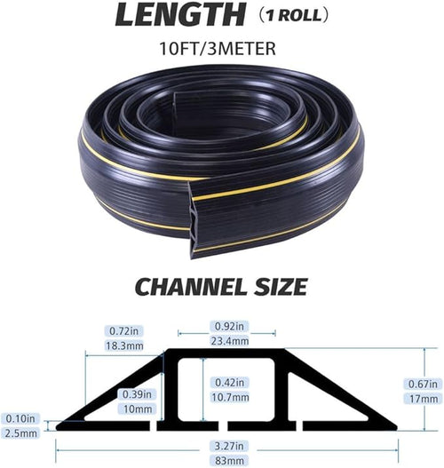 10FT Floor Cord Cover, Heavy Duty PVC Floor Cable Cover,Wire Cover to Protect Wire Prevent Cable Trips for Home Office,Cavity Size 0.94" by0.4