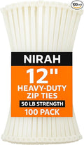 12 inch Zip Ties Clear White, 50 Lbs Tensile Strength, UV resistant, Self-locking, Multi-purpose Nylon Cable Ties, Wire Ties, Tie Wraps for Professionals, Office, Home, Cable Management by Nirah