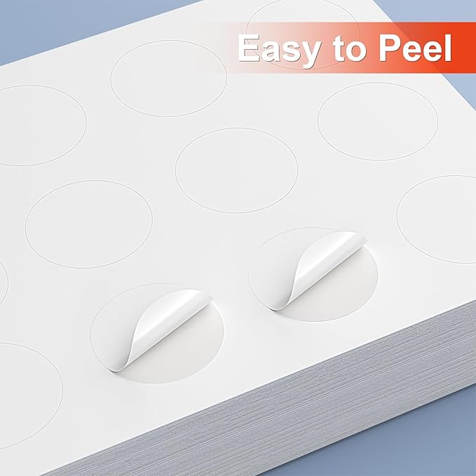 Methdic 2" Diameter High Visibility Printable Round Labels，Matte White，360 Customizable Blank Stickers