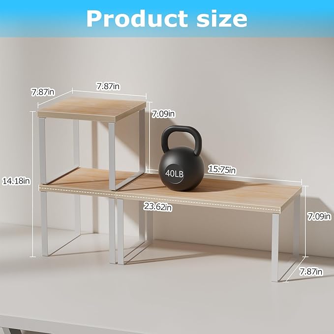 Aothia Wood Desktop Shelf for Top of Desk - 2-Tier Adjustable Bookshelf Organizer, Freestanding Stackable Shelves for Office, Home, Kitchen Counter (Oak)