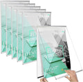 Acrylic Magnetic Sign Holder, Easy-Opening 11 x 17 Wall Mount Display Frames, Self Adhesive Back Plastic Clear Document Frame, Silver Aluminium Strips Frame (11 x 17, 6Pack)