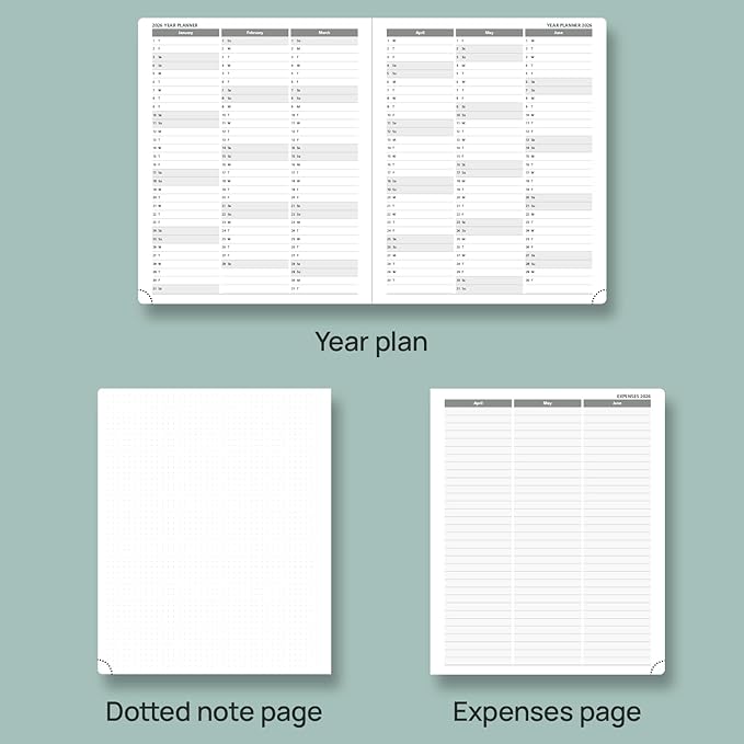 POPRUN Planner 2025-2026 (Large - 8.5'' x 10.5'') Academic Weekly Calendar (July 2025 - June 2026) with Hourly Time Slots, Monthly Tabs, 100GSM Thick Papers, Leather Soft Cover - Blue Green