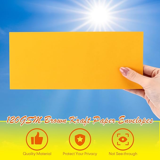 Jutom 500 Pcs Kraft Envelopes Letter Size Bulk #10 Business Strong Sealed 4-1/8 x 9-1/2 in Flap Office Printable Mailing Envelopes Windowless Invisible (Gold)