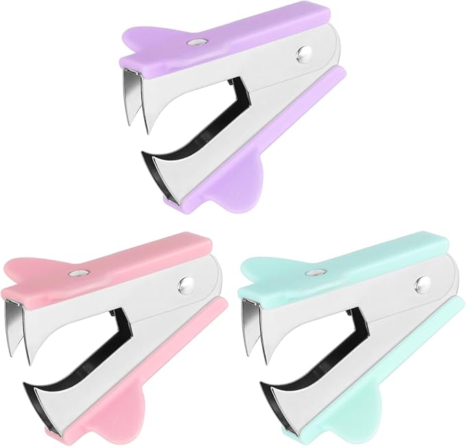 3 PCS Staple Puller Removal Tool,Professional Stapler Puller Staples Removal Tools for School Office Home,Claw Staple Remover(Pink,Blue,Purple)