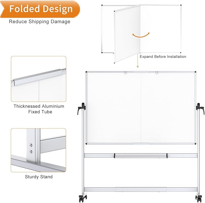 VIZ-PRO Double-Sided Mobile Whiteboard, 96 x 48 Inches, Magnetic Rolling Dry Erase White Board on Wheels with Aluminium Frame and Stand 8' x 4'