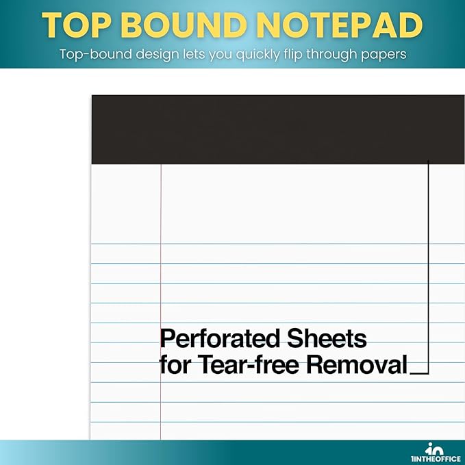 1InTheOffice Note Pads 8.5 x 11, Wide-Ruled Letter Size Writing Pads, White 50 Sheets per Notepads, 12 Pack