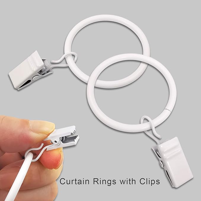 LLPJS 60 Pack Metal Curtain Rings with Clips, Curtain Clip Rings Hooks for Hanging Drapery Drapes Bows, Curtain Rod Rings 1.5 inch Interior Diameter, White