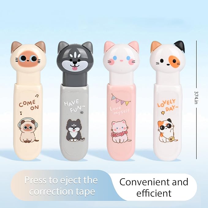 JUDENMEY Retractable White Correction Tape,Cute Cat Paw Correction Tape Pens, Mini Aesthetic Pen Shaped White Applicator with Easy to Use Out Tape for Back to School Office Supplies(6Pcs)