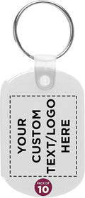 DISCOUNT PROMOS Tag Soft Plastic Keychains - 10 pack - Customizable Text, Logo - Small Key Tag Chain For Staying Organized - Rubber Key Ring Keychain – White