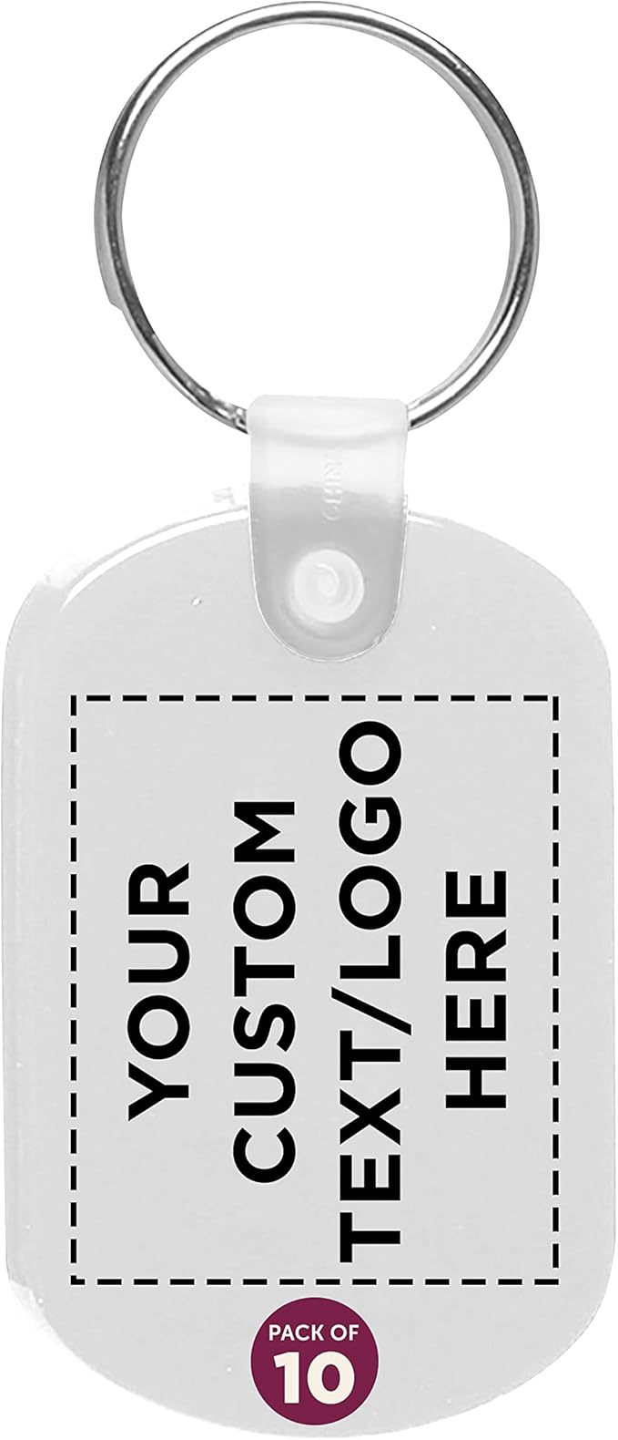 DISCOUNT PROMOS Tag Soft Plastic Keychains - 10 pack - Customizable Text, Logo - Small Key Tag Chain For Staying Organized - Rubber Key Ring Keychain – White