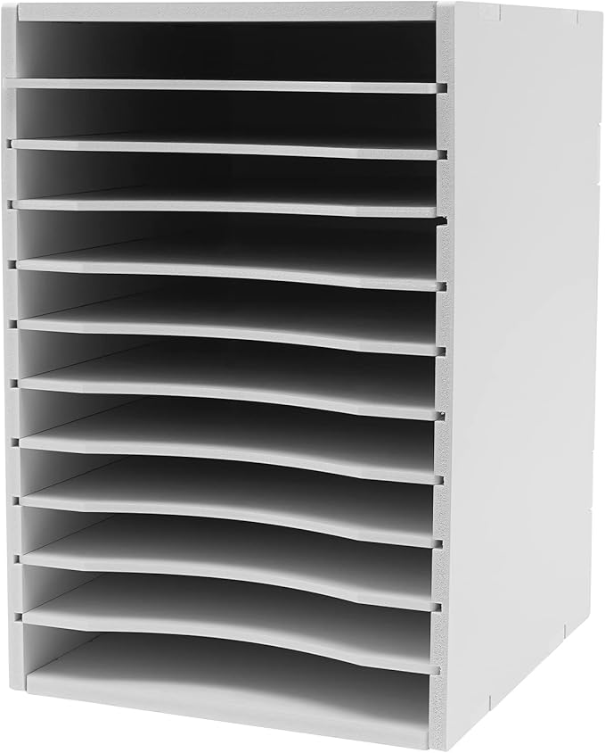 Vertical Desktop Sorter White, 11 Slots Wooden Mail Organizer Vertical File Organizer, Paper Sorter Organizer with 11 Slots Adjustable, Construction Paper Storage Mailbox for Classroom Office (White)