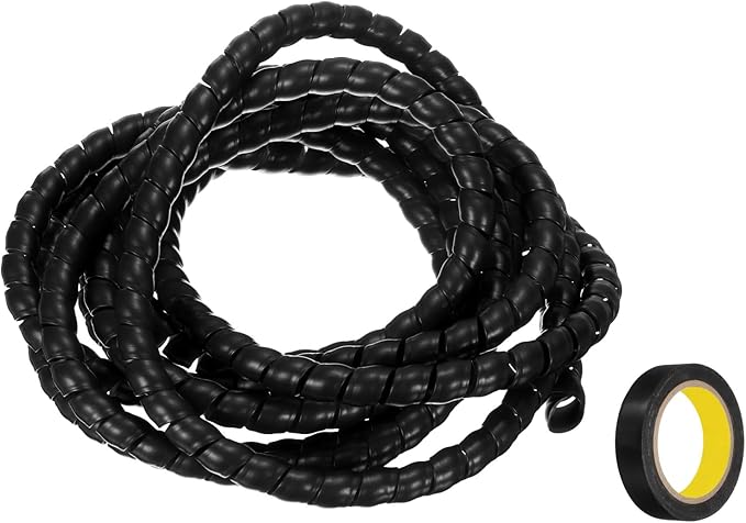 MECCANIXITY Spiral Cable Wrap 9.8ft/3.0M 10mm Cable Management Sleeve PP Insulation Cord Organizer for Computer Wire Power Cable Gas Pipe Black with Tape