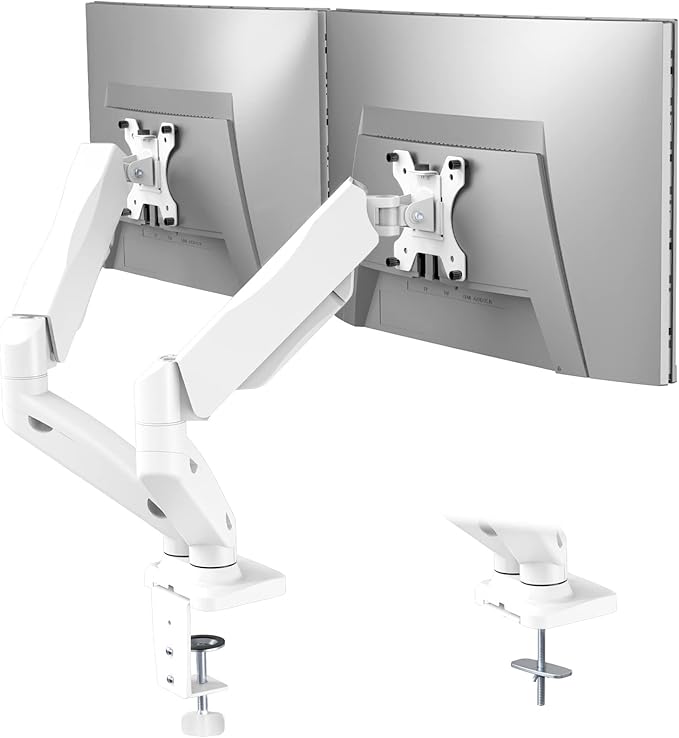 WALI Dual Monitor Stand, Adjustable Gas Spring Arm Monitor Mount for 2 Monitors up to 32 Inch,19.8lbs Capacity (GSMP002W), White by WALI