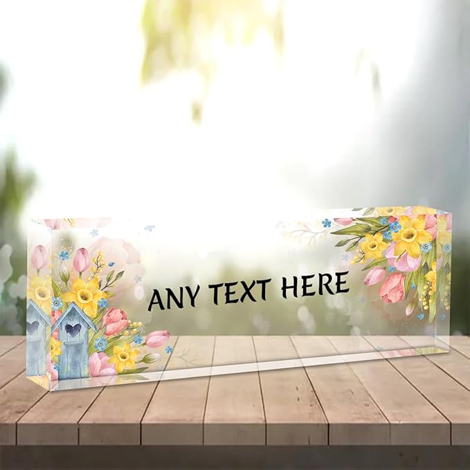 Name Plate for Desk Personalized - Custom Name Plates for Work,Ideal Office Decor for Men and Women,Clear Acrylic Desk Name Plate Customized Gifts (8" x 2.5") (Flower Floral)