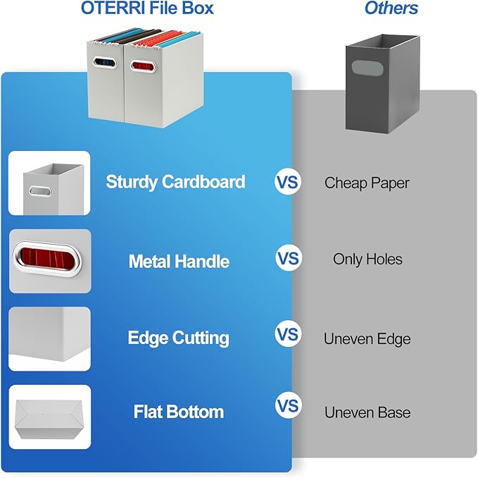 Oterri Cardboard File Organizer Box for Hanging File Folders Letter Size,File Box for Computer Desk,File Cabinet,Working Home,Office,Classroom (Grey, Letter Size - 6 Packs)