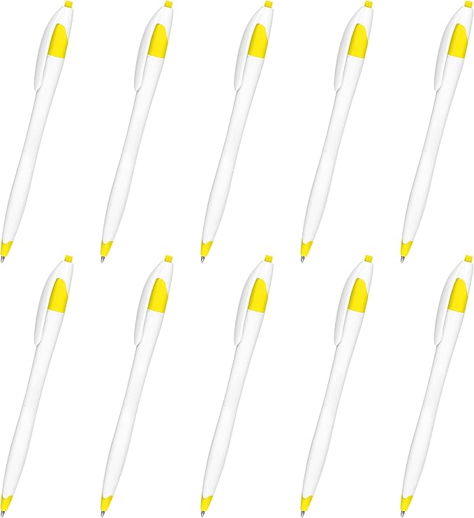 DISCOUNT PROMOS Slim Curvy Ballpoint Pens Set of 10, Bulk Pack - Black Ink, Retractable, Great for Office, School, Tradeshows - Yellow