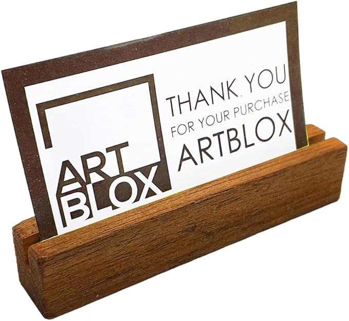 Artblox Personalized Office Desk Name Plate and Business Card Holder | Clear Acrylic Glass with Teak Wood Stand | Violets Flowers Design Customized with Your Name and Credentials Office Desk Décor
