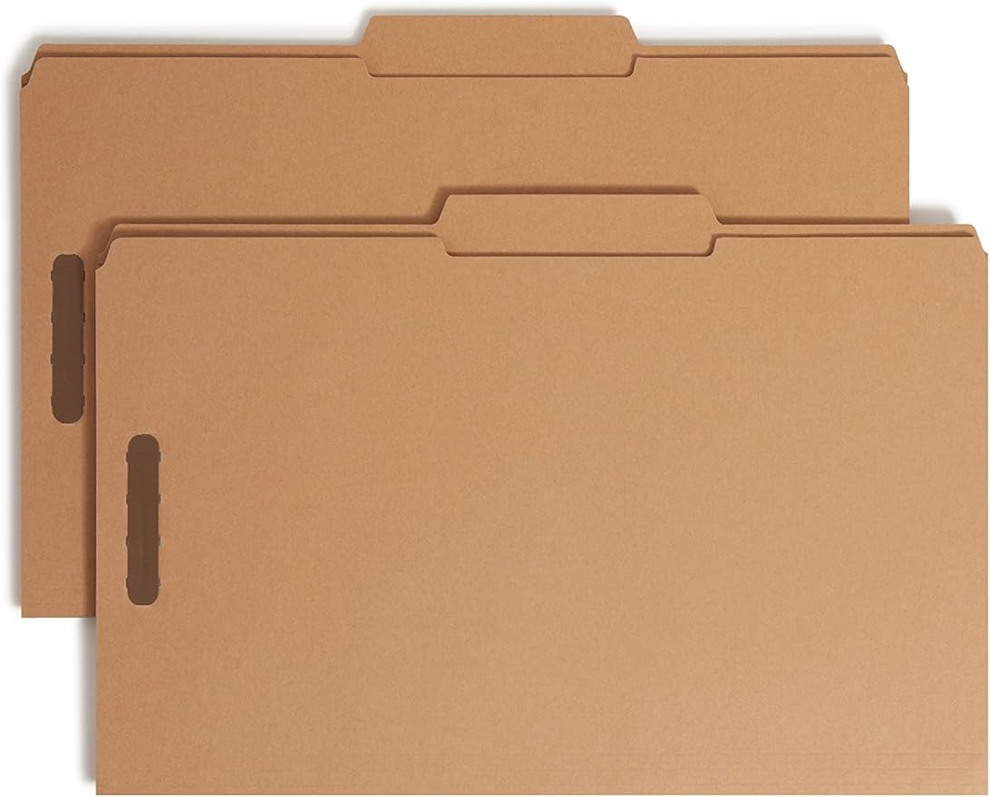 Smead Fastener File Folder, 2 Fasteners, Reinforced 2/5-Cut Tab Right of Center Position, Guide Height, Legal Size, Kraft, 50 per Box (19880)
