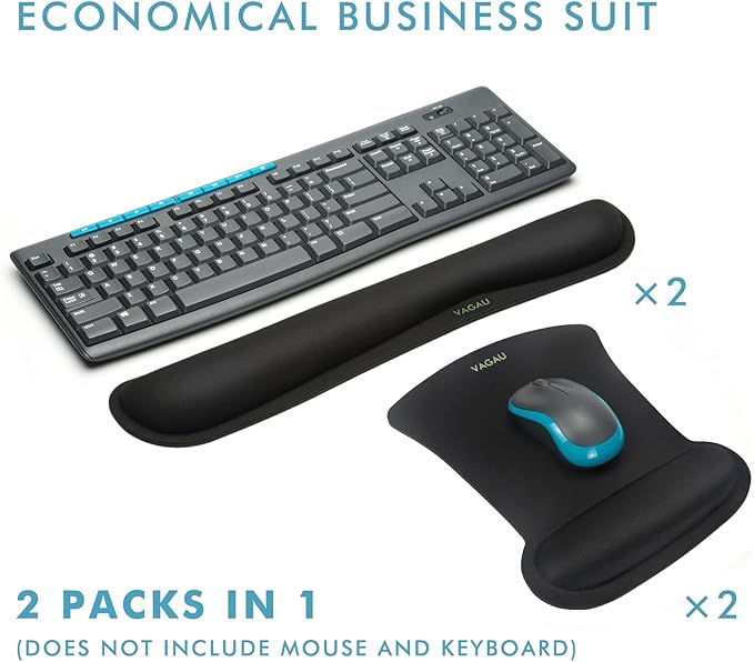 VAGAU Premium Keyboard Wrist Rest and Mouse Pad Wrist Support, Ergonomic Memory Foam Set for Office, Laptop, Mac, Computer and Gaming, Comfortable Typing &Wrist Pain Relief (2 Pack)