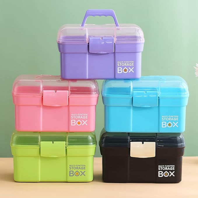 11'' Plastic Box Organizer with Removable Tray, Sewing Box Organizer (Purple)
