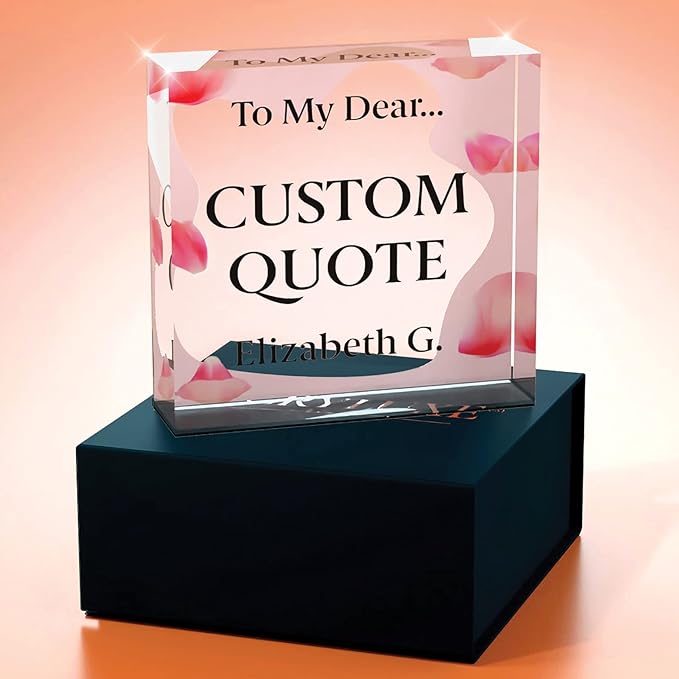 Personalized Gifts, Custom Quote Block Letter Board,Crystal-Clear Acrylic With Gift Box,17 Styles, Holiday and Christmas Gift for Mom, Dad, Girlfriend, Him or Her, Husband, Wife (4"x4, Pink Petals)